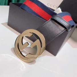 Gucci Classic Red Blue Ribbon Calf Metal Buckle 4cm Belts 