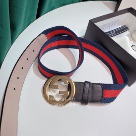Gucci Classic Red Blue Ribbon Calf Metal Buckle 4cm Belts 