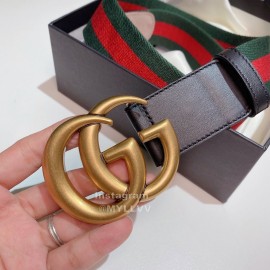Gucci Classic Red Green Ribbon Calf Gold Metal Buckle 4cm Belts 
