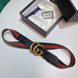 Gucci Classic Red Green Ribbon Calf Gold Metal Buckle 4cm Belts 