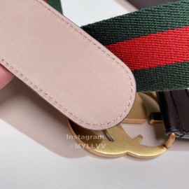 Gucci Classic Red Green Ribbon Calf Gold Metal Buckle 4cm Belts 