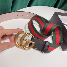 Gucci Classic Red Green Ribbon Calf Gold Metal Buckle 4cm Belts 