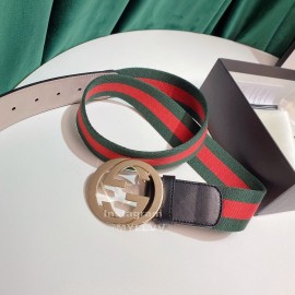 Gucci Classic Red Green Ribbon Calf Metal Buckle 4cm Belts 