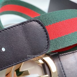 Gucci Classic Red Green Ribbon Calf Metal Buckle 4cm Belts 