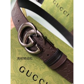 Gucci Embossed Calf Silver Buckle Business Leisure 37mm Belts