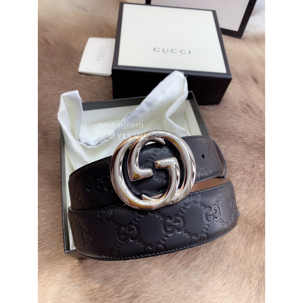 Gucci Embossed Calf Business Silver Buckle 40mm Belts