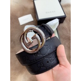 Gucci Embossed Calf Business Silver Buckle 40mm Belts
