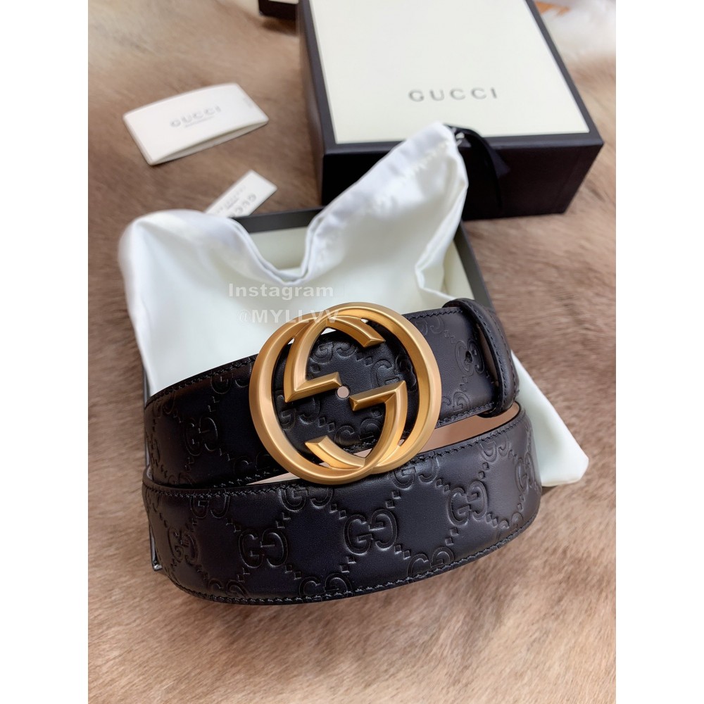 Gucci Embossed Calf Leisure Business Gold Buckle 40mm Belts