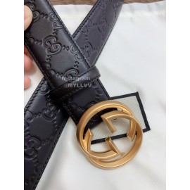 Gucci Embossed Calf Leisure Business Gold Buckle 40mm Belts
