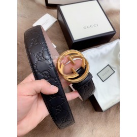 Gucci Embossed Calf Leisure Business Gold Buckle 40mm Belts