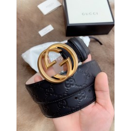 Gucci Embossed Calf Leisure Business Gold Buckle 40mm Belts
