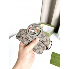 Gucci New Waterproof Printed Leather Silver Buckle 40mm Belts