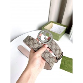 Gucci New Waterproof Printed Leather Silver Buckle 40mm Belts