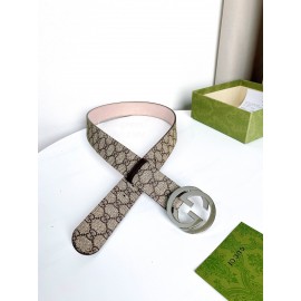 Gucci New Waterproof Printed Leather Silver Buckle 40mm Belts