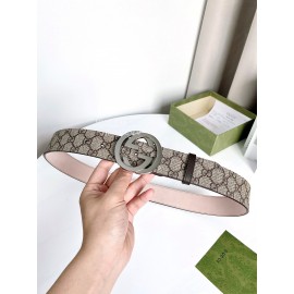 Gucci New Waterproof Printed Leather Silver Buckle 40mm Belts