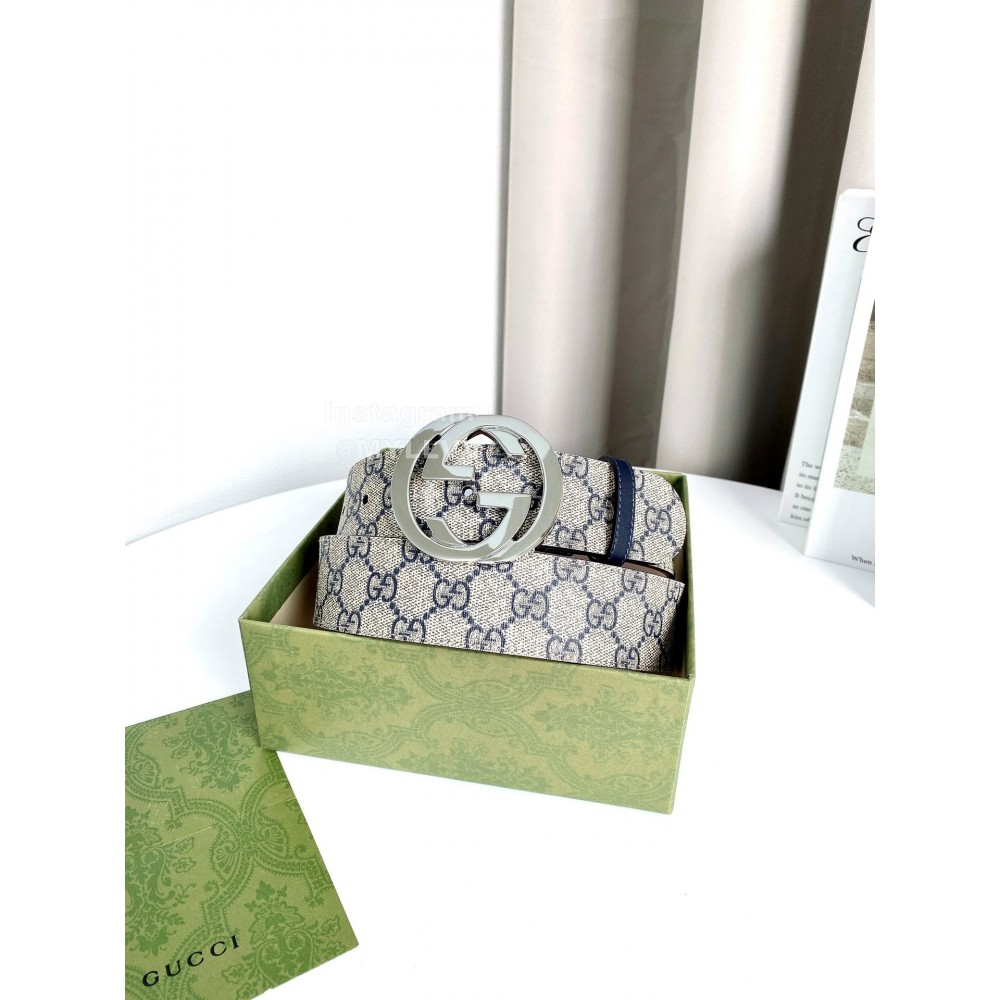 Gucci New Printed Waterproof Printed Leather Silver Buckle 40mm Belts