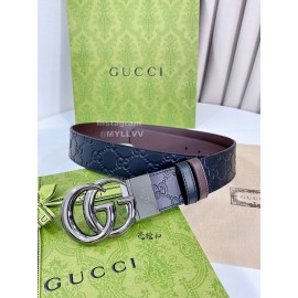 Gucci Embossed Leather Silver Buckle 37mm Belts