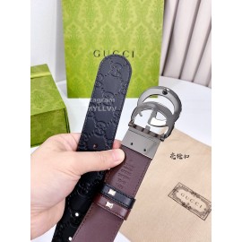 Gucci Embossed Leather Silver Buckle 37mm Belts