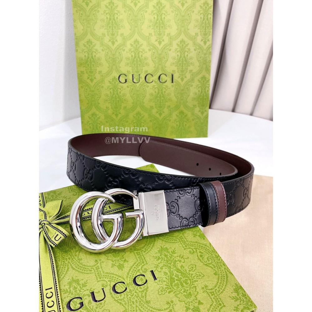 Gucci Embossed Leather Buckle 37mm Belts