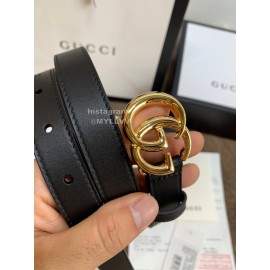 Gucci Leisure Black Calf Gold Buckle 20mm Belts 