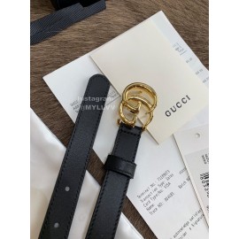 Gucci Leisure Black Calf Gold Buckle 20mm Belts 