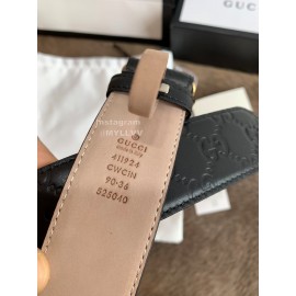Gucci Fashion Black Embossed Leather Gold Buckle 40mm Belts 