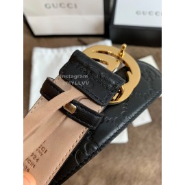 Gucci Fashion Black Embossed Leather Gold Buckle 40mm Belts 