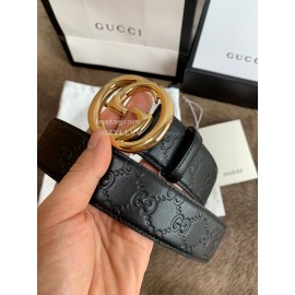 Gucci Fashion Black Embossed Leather Gold Buckle 40mm Belts 