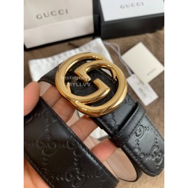 Gucci Fashion Black Embossed Leather Gold Buckle 40mm Belts 