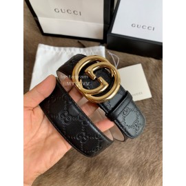 Gucci Fashion Black Embossed Leather Gold Buckle 40mm Belts 