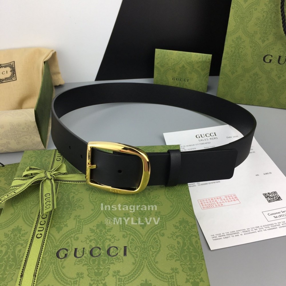 Gucci Smooth Black Leather Gold Buckle 38mm Belts