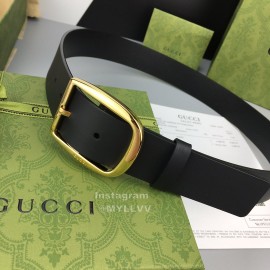 Gucci Smooth Black Leather Gold Buckle 38mm Belts