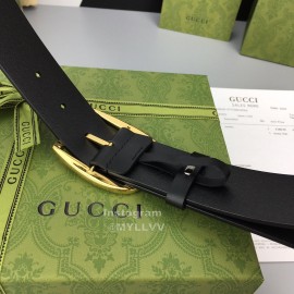 Gucci Smooth Black Leather Gold Buckle 38mm Belts