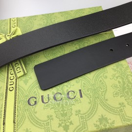 Gucci Smooth Black Leather Gold Buckle 38mm Belts