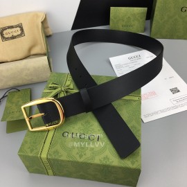Gucci Smooth Black Leather Gold Buckle 38mm Belts