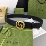 Gucci Smooth Black Leather Gold Gg Buckle 38mm Belts