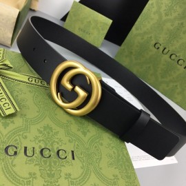 Gucci Smooth Black Leather Gold Gg Buckle 38mm Belts