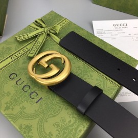 Gucci Smooth Black Leather Gold Gg Buckle 38mm Belts