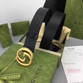 Gucci Smooth Black Leather Gold Gg Buckle 38mm Belts