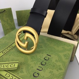 Gucci Smooth Black Leather Gold Gg Buckle 38mm Belts