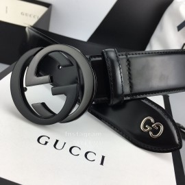Gucci Double Sided Black Leather Black Gg Buckle 40mm Belts