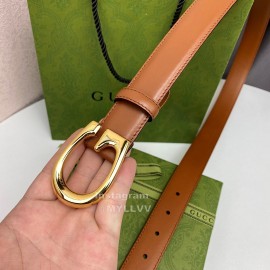 Gucci New Brown Leather Gold G Buckle 30mm Belts