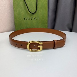Gucci New Brown Leather Gold G Buckle 30mm Belts