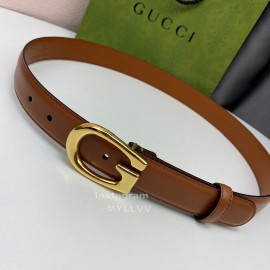Gucci New Brown Leather Gold G Buckle 30mm Belts