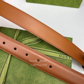 Gucci New Brown Leather Gold G Buckle 30mm Belts