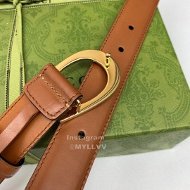 Gucci New Brown Leather Gold G Buckle 30mm Belts