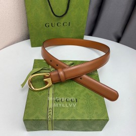 Gucci New Brown Leather Gold G Buckle 30mm Belts