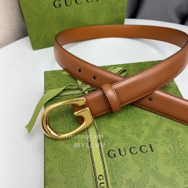Gucci New Brown Leather Gold G Buckle 30mm Belts