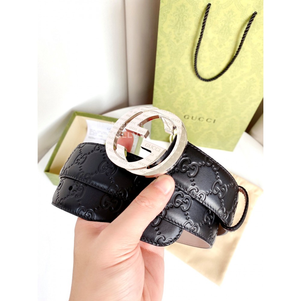 Gucci Fashion Leather Silver Gg Buckle 38mm Belts