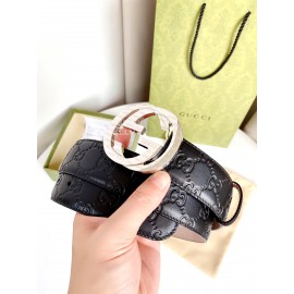 Gucci Fashion Leather Silver Gg Buckle 38mm Belts
